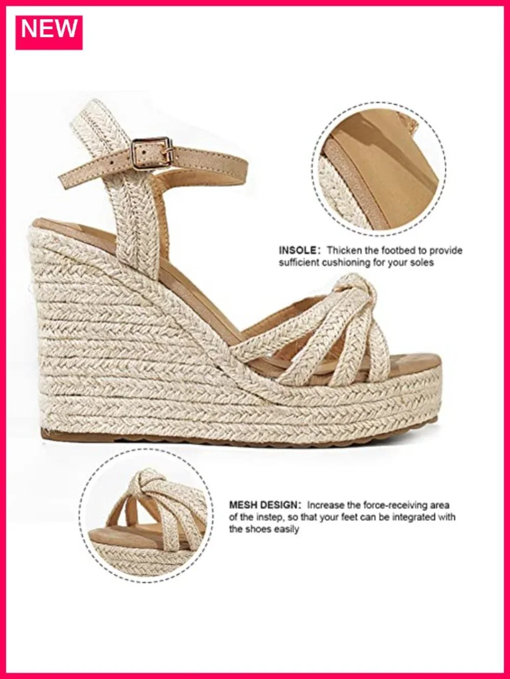 Woven Espadrille Wedge Sandals with Adjustable Buckle Strap and Cushioned Insole